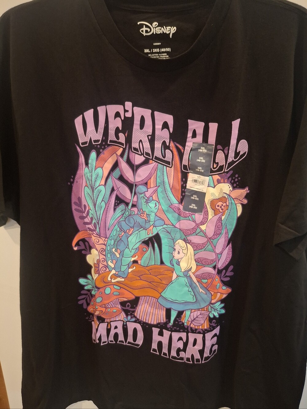 Disney Black Tee with Multicolor Alice in Wonderland Art